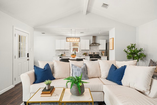 living room with dark wood-style floors and baseboards