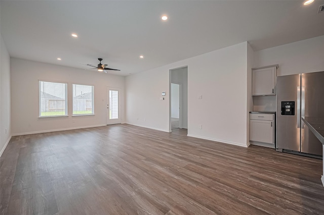 5422 Evergreen Heights Ln, Spring, TX 77373 - unfurnished living room with wood finished floors, a ceiling fan, recessed lighting, and baseboards