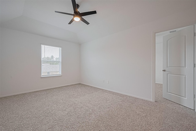 5422 Evergreen Heights Ln, Spring, TX 77373 - empty room with a ceiling fan, carpet floors, baseboards, and vaulted ceiling