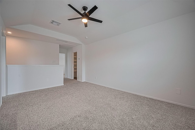 5422 Evergreen Heights Ln, Spring, TX 77373 - unfurnished room with a ceiling fan, lofted ceiling, carpet, and baseboards