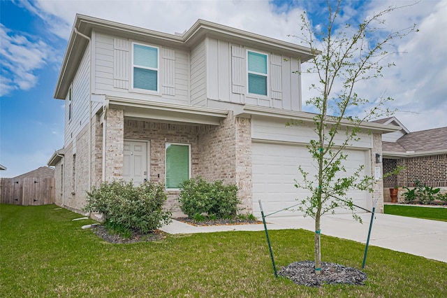5422 Evergreen Heights Ln, Spring, TX 77373 - traditional-style home with driveway, an attached garage, brick siding, and board and batten siding