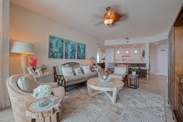 801 E Beach Dr Unit Tw2008, Galveston, TX 77550 - living area featuring ceiling fan