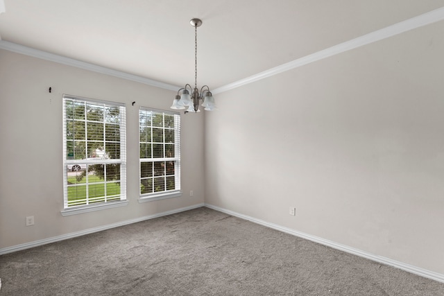 10015 Chase Ct, Baytown, TX 77521 - carpeted empty room with a chandelier, ornamental molding, and baseboards
