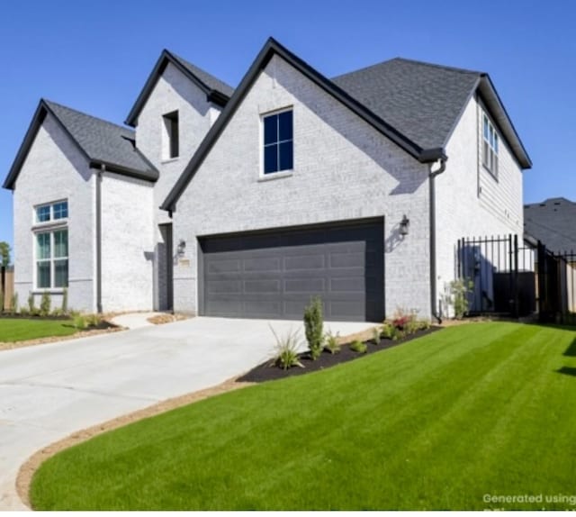 view of front of property with an attached garage, driveway, and brick siding