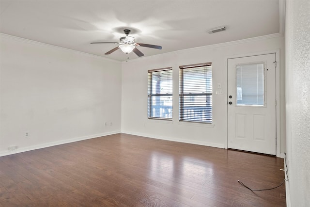 11 Highland Dr, Hitchcock, TX 77563 - entryway featuring a ceiling fan, wood finished floors, crown molding, and baseboards