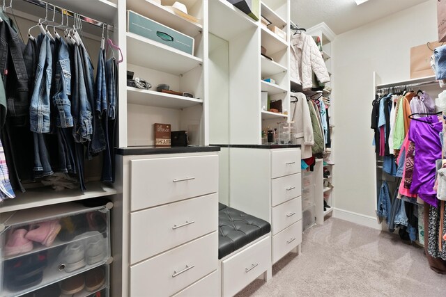spacious closet with light colored carpet