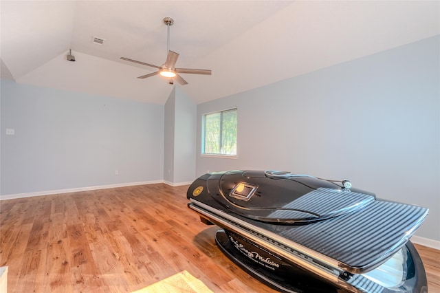 16526 Battlecreek Dr, Houston, TX 77095 - misc room featuring vaulted ceiling, light wood-style floors, ceiling fan, and baseboards