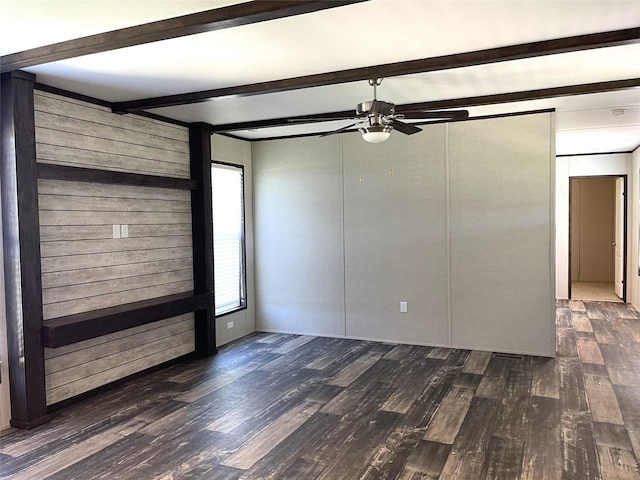 322 E College St, Fairfield, TX 75840 - spare room with wood finished floors, beamed ceiling, and a ceiling fan