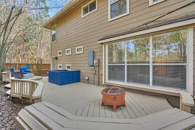 70 Harvest Wind Pl, The Woodlands, TX 77382 - deck featuring a fire pit and fence