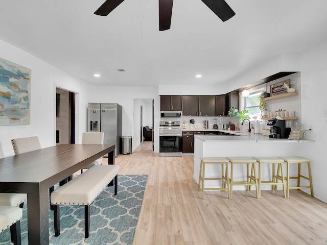 507 Patricia, San Antonio, TX 78216 - dining room with a ceiling fan, light wood-style floors, and recessed lighting