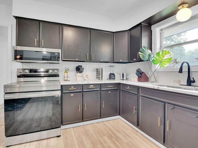 507 Patricia, San Antonio, TX 78216 - kitchen with appliances with stainless steel finishes, a sink, light countertops, and light wood-style floors