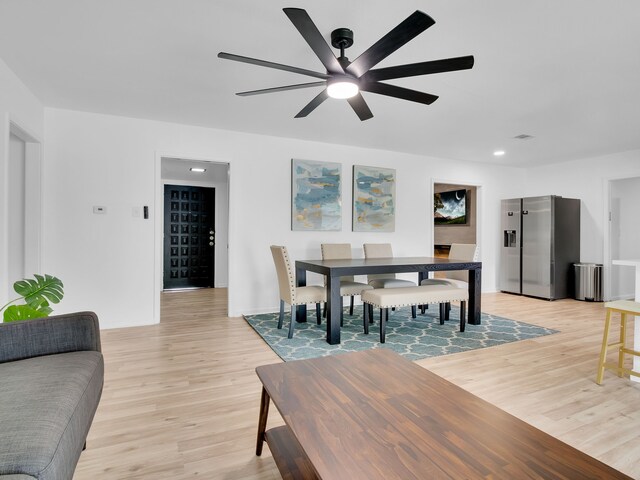 507 Patricia, San Antonio, TX 78216 - dining room featuring light wood-style floors, ceiling fan, and recessed lighting