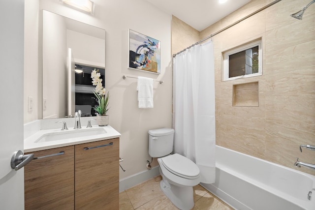 2705 St Emanuel St, Houston, TX 77004 - full bathroom with toilet, vanity, shower / bath combo, tile patterned floors, and baseboards