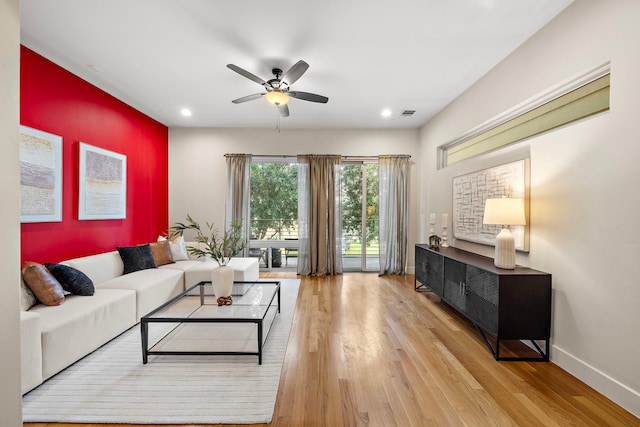 2705 St Emanuel St, Houston, TX 77004 - living room with wood finished floors, ceiling fan, recessed lighting, and baseboards