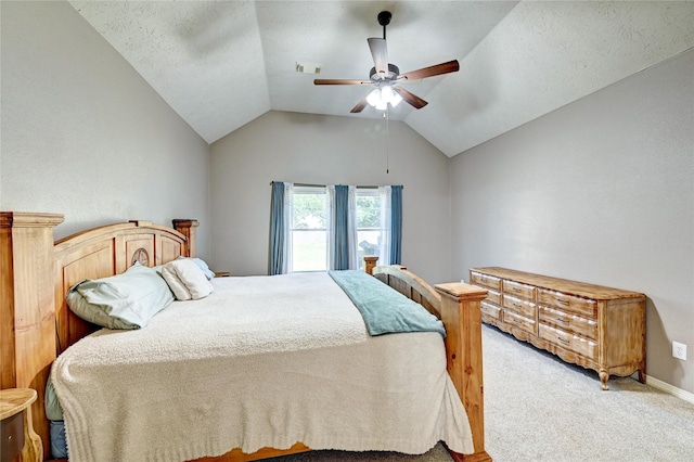 923 Garrett Dr, Magnolia, TX 77354 - bedroom with light colored carpet, lofted ceiling, ceiling fan, and baseboards