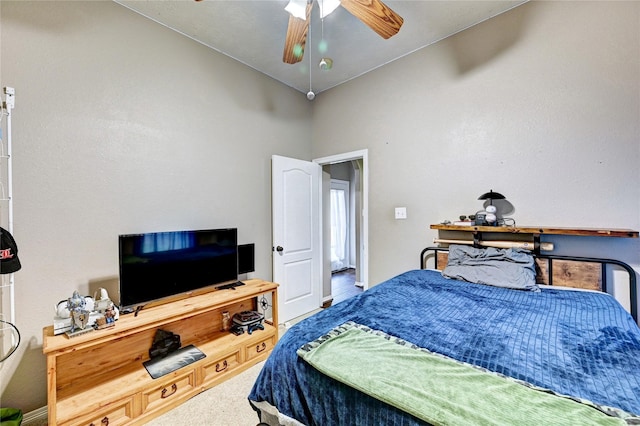 923 Garrett Dr, Magnolia, TX 77354 - bedroom with carpet floors, lofted ceiling, and a ceiling fan