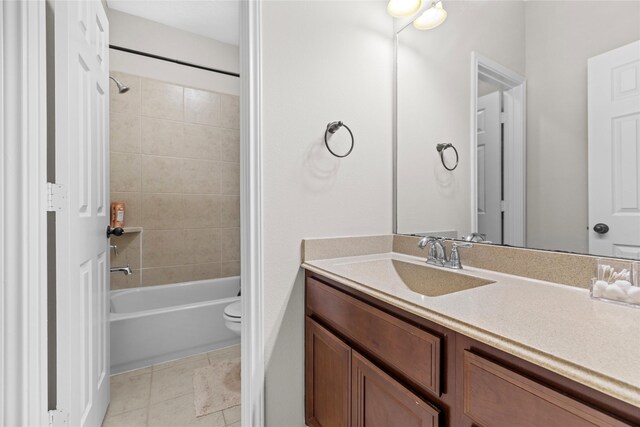 22726 Little Blue Stem Dr, Tomball, TX 77375 - bathroom with vanity, shower / tub combination, toilet, and tile patterned floors