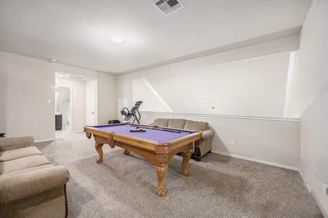 game room with carpet flooring, billiards, and baseboards