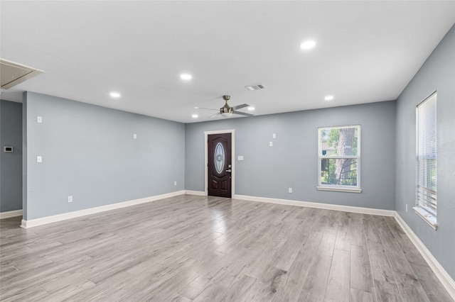 3853 Rosedale St, Houston, TX 77004 - entryway featuring recessed lighting, light wood finished floors, and ceiling fan