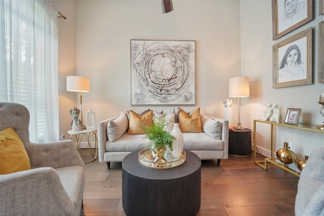living area featuring plenty of natural light and wood finished floors