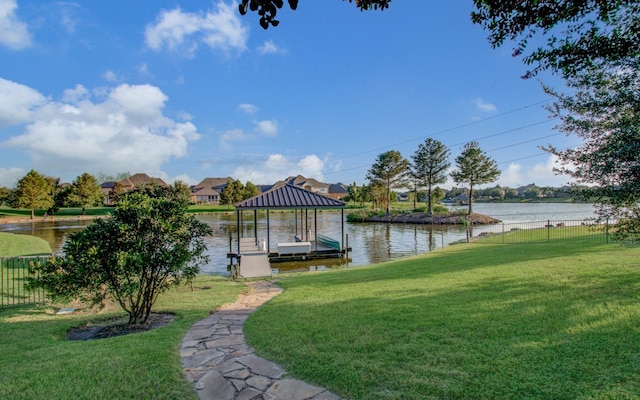 9803 White Rock Lake Trl, Cypress, TX 77433 - dock area featuring boat lift and a water view