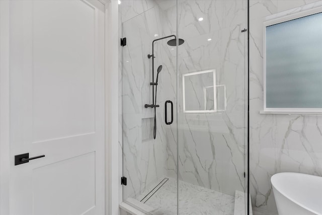3912 Tulane St, Houston, TX 77018 - bathroom featuring a marble finish shower and a freestanding tub