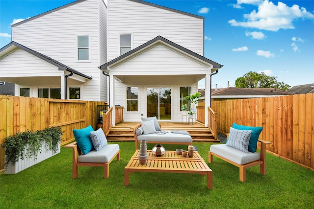 431 Neyland St, Houston, TX 77022 - back of house with a fenced backyard, an outdoor hangout area, and a deck
