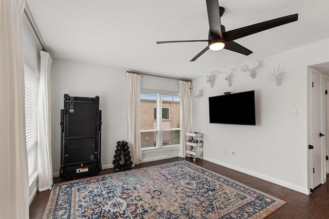 1115 Augusta Dr Unit 8, Houston, TX 77057 - living room featuring a ceiling fan, wood finished floors, and baseboards