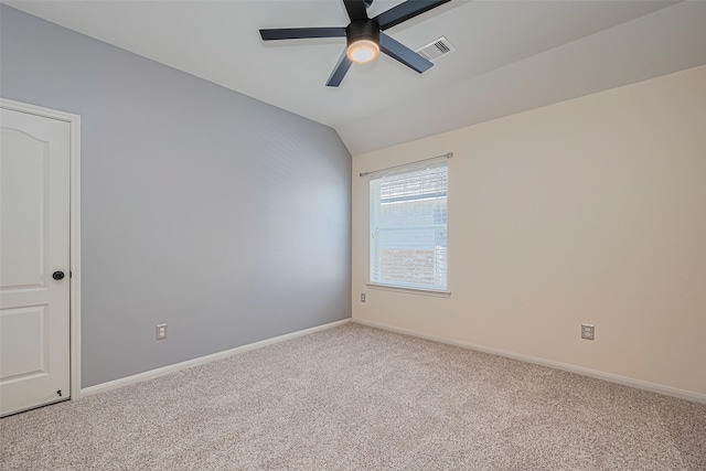9968 Tallow Pointe Ln, Brookshire, TX 77423 - unfurnished room featuring ceiling fan, carpet flooring, lofted ceiling, and baseboards