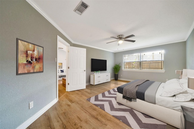 3726 Straightfork Dr, Houston, TX 77082 - bedroom with ornamental molding, light wood finished floors, baseboards, and ceiling fan
