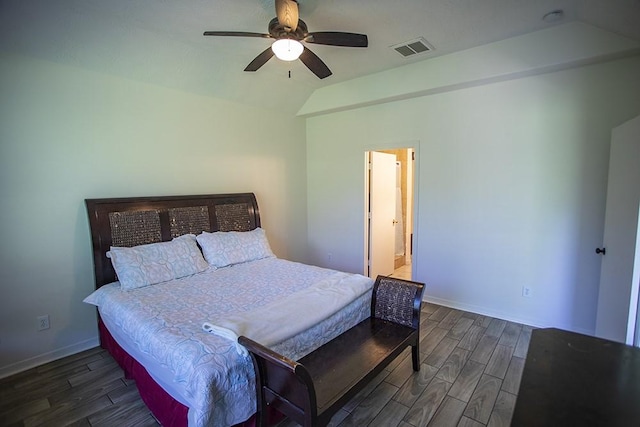 21926 Crestworth Ln, Katy, TX 77449 - bedroom featuring wood finished floors, vaulted ceiling, baseboards, and ceiling fan