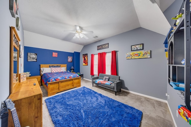 17611 Wind Mist Ln, Cypress, TX 77433 - bedroom featuring vaulted ceiling, carpet floors, baseboards, and a ceiling fan