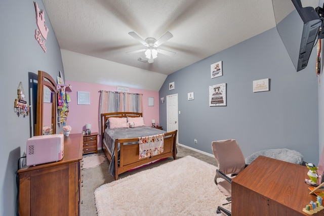 17611 Wind Mist Ln, Cypress, TX 77433 - bedroom with carpet, lofted ceiling, baseboards, and a ceiling fan