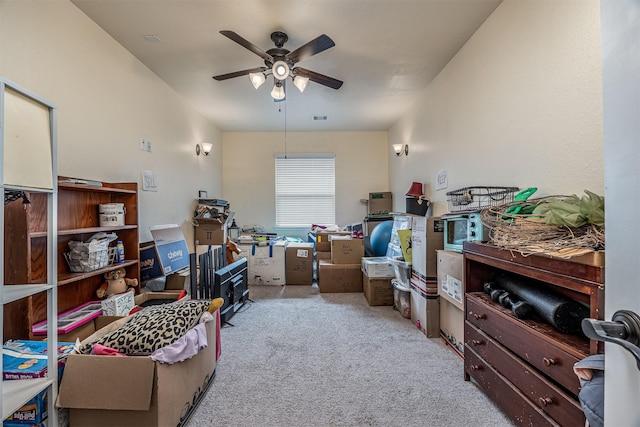 214 San Bernard Dr, Baytown, TX 77523 - storage area featuring a ceiling fan