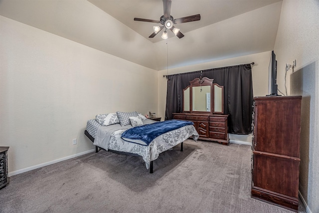 214 San Bernard Dr, Baytown, TX 77523 - carpeted bedroom with vaulted ceiling, baseboards, and a ceiling fan