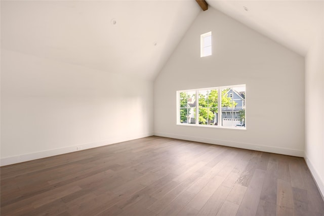 966 Lamonte Ln, Houston, TX 77018 - bonus room featuring high vaulted ceiling, baseboards, wood finished floors, and beamed ceiling