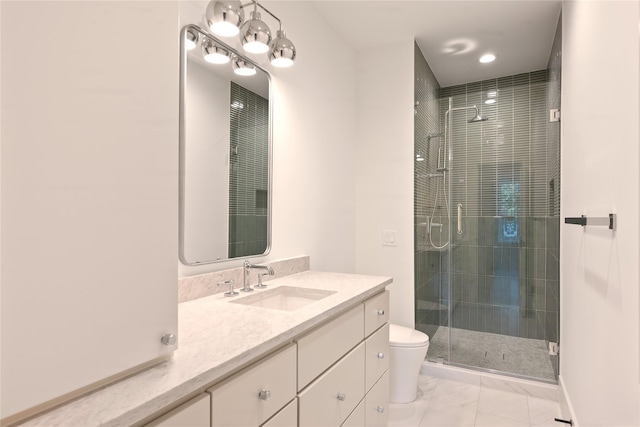 966 Lamonte Ln, Houston, TX 77018 - full bath with marble look tile flooring, a stall shower, vanity, and toilet