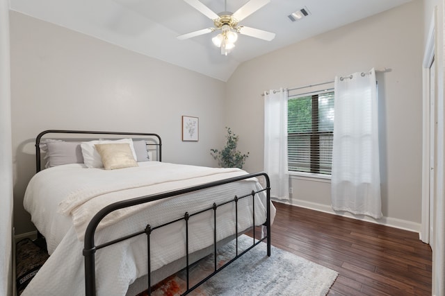 2838 Sunburst Ln, Montgomery, TX 77356 - bedroom featuring wood finished floors, vaulted ceiling, baseboards, and ceiling fan