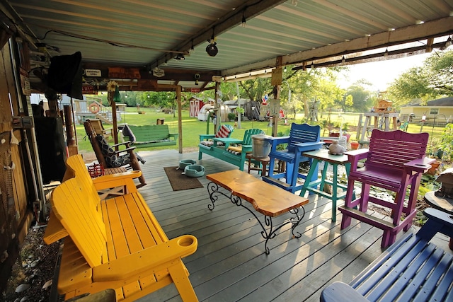 15402 Maple St, Santa Fe, TX 77517 - wooden terrace featuring a yard
