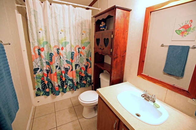 15402 Maple St, Santa Fe, TX 77517 - bathroom with toilet, vanity, shower / bathtub combination with curtain, and tile patterned floors
