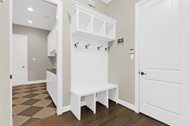 28116 Chuckwagon Trl, Magnolia, TX 77355 - mudroom with baseboards, recessed lighting, and dark wood finished floors