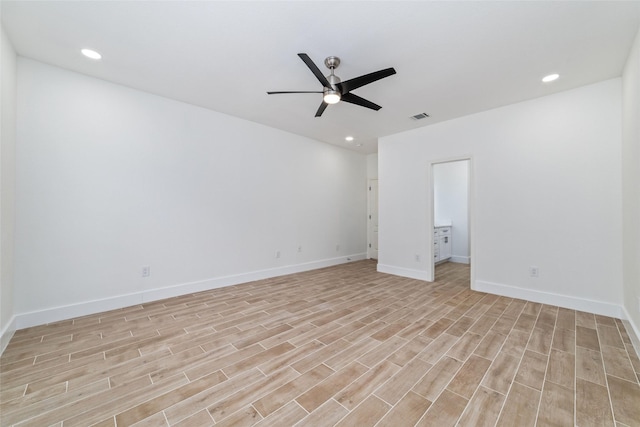 1003 Kelley St, Houston, TX 77009 - empty room featuring ceiling fan, light wood-type flooring, recessed lighting, and baseboards