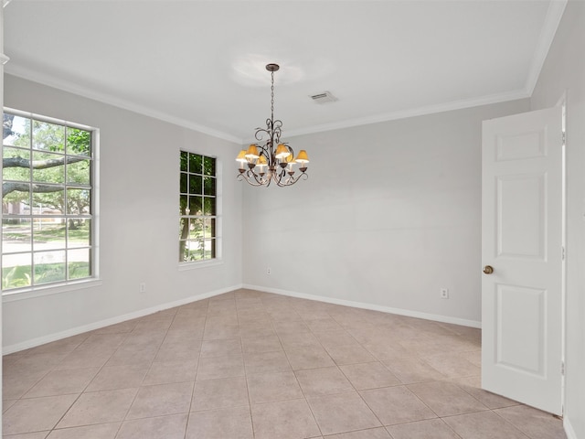 23334 Fairbranch Dr, Katy, TX 77494 - empty room featuring a chandelier, ornamental molding, baseboards, and light tile patterned floors