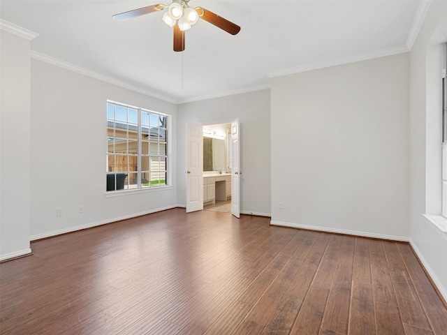 23334 Fairbranch Dr, Katy, TX 77494 - unfurnished room with ceiling fan, dark wood-type flooring, ornamental molding, and baseboards