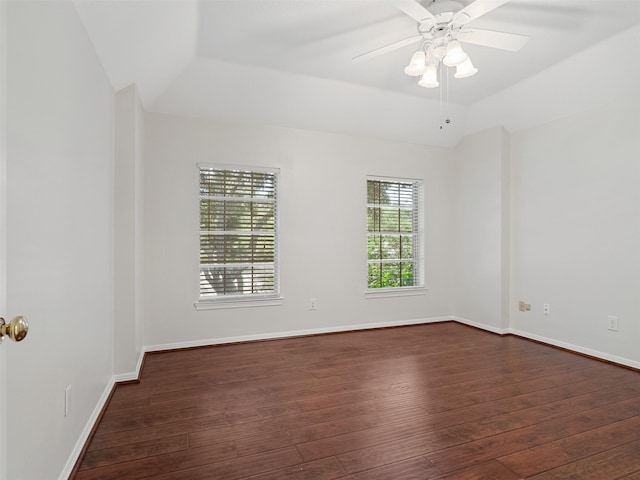 23334 Fairbranch Dr, Katy, TX 77494 - empty room featuring dark wood-style floors, ceiling fan, and baseboards