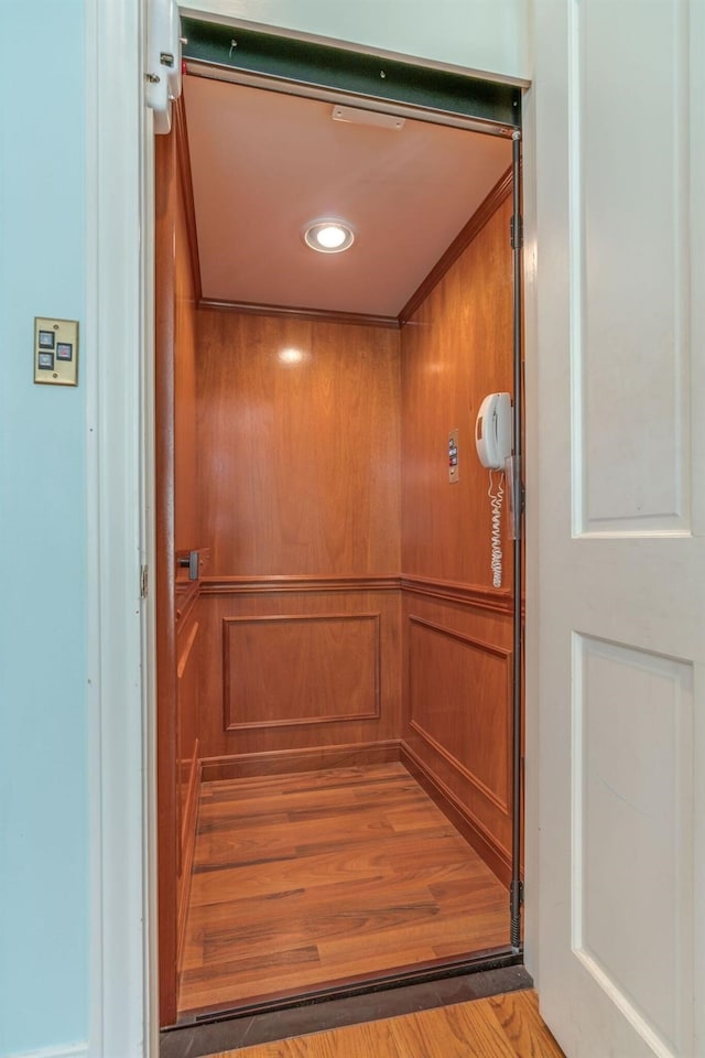 elevator with wood finished floors