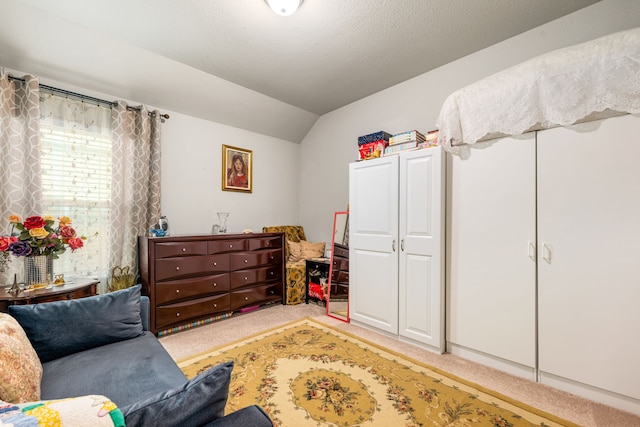 sitting room with carpet and lofted ceiling