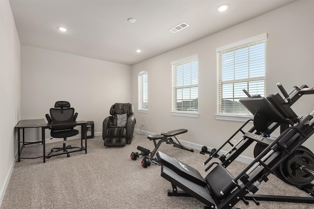 2510 Ocean Key Dr, Texas City, TX 77568 - exercise area with baseboards, recessed lighting, and carpet flooring
