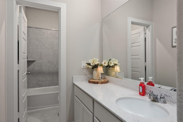 2510 Ocean Key Dr, Texas City, TX 77568 - bathroom with vanity, tile patterned flooring, and bathtub / shower combination