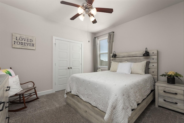 2510 Ocean Key Dr, Texas City, TX 77568 - carpeted bedroom with baseboards, ceiling fan, and a closet